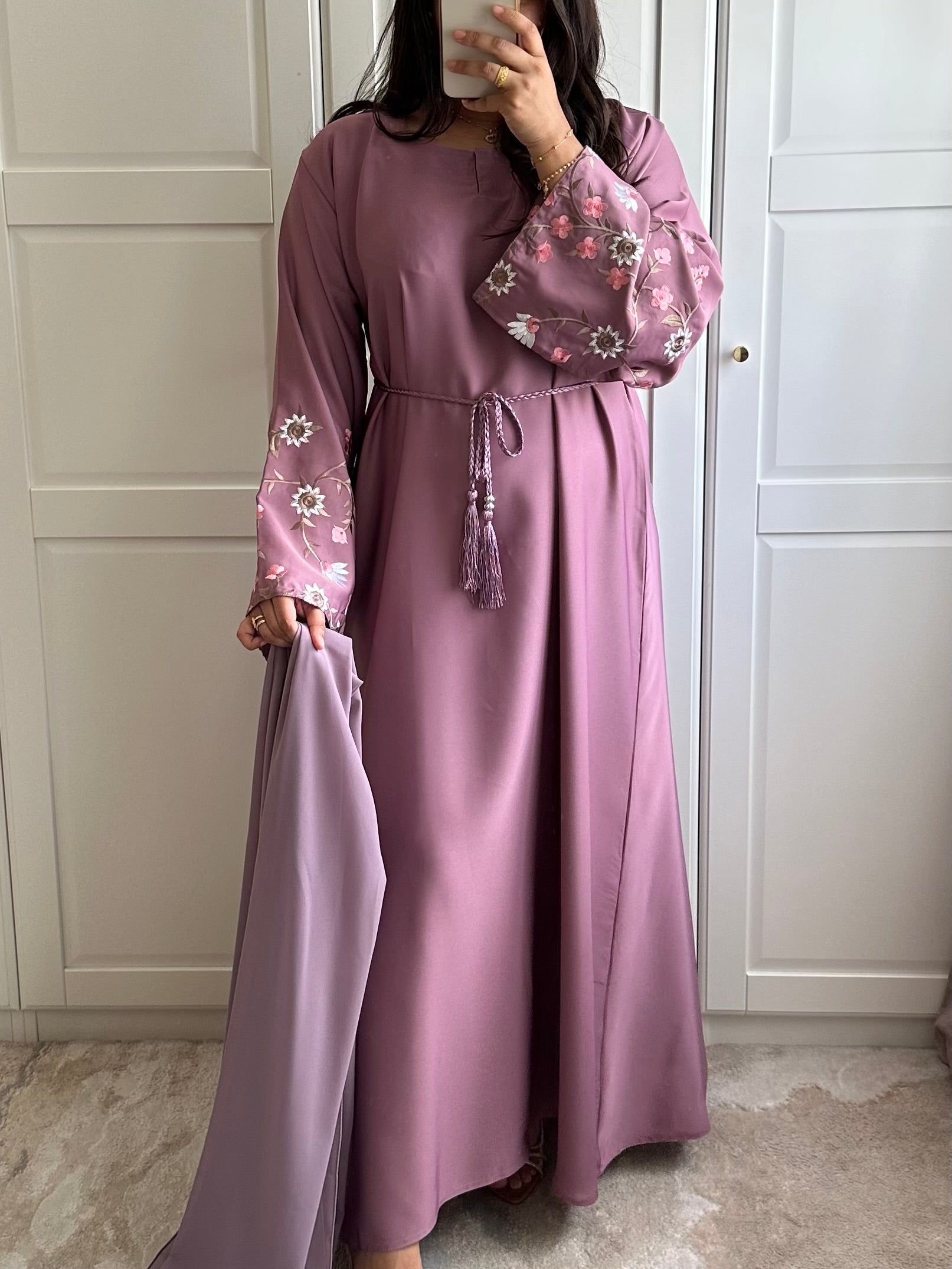 Inaya Lilac Embroidered Abaya Modestluxe Inaya Lilac Embroidered Abaya Modestluxe