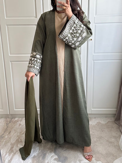 Sahar Green Linen Abaya