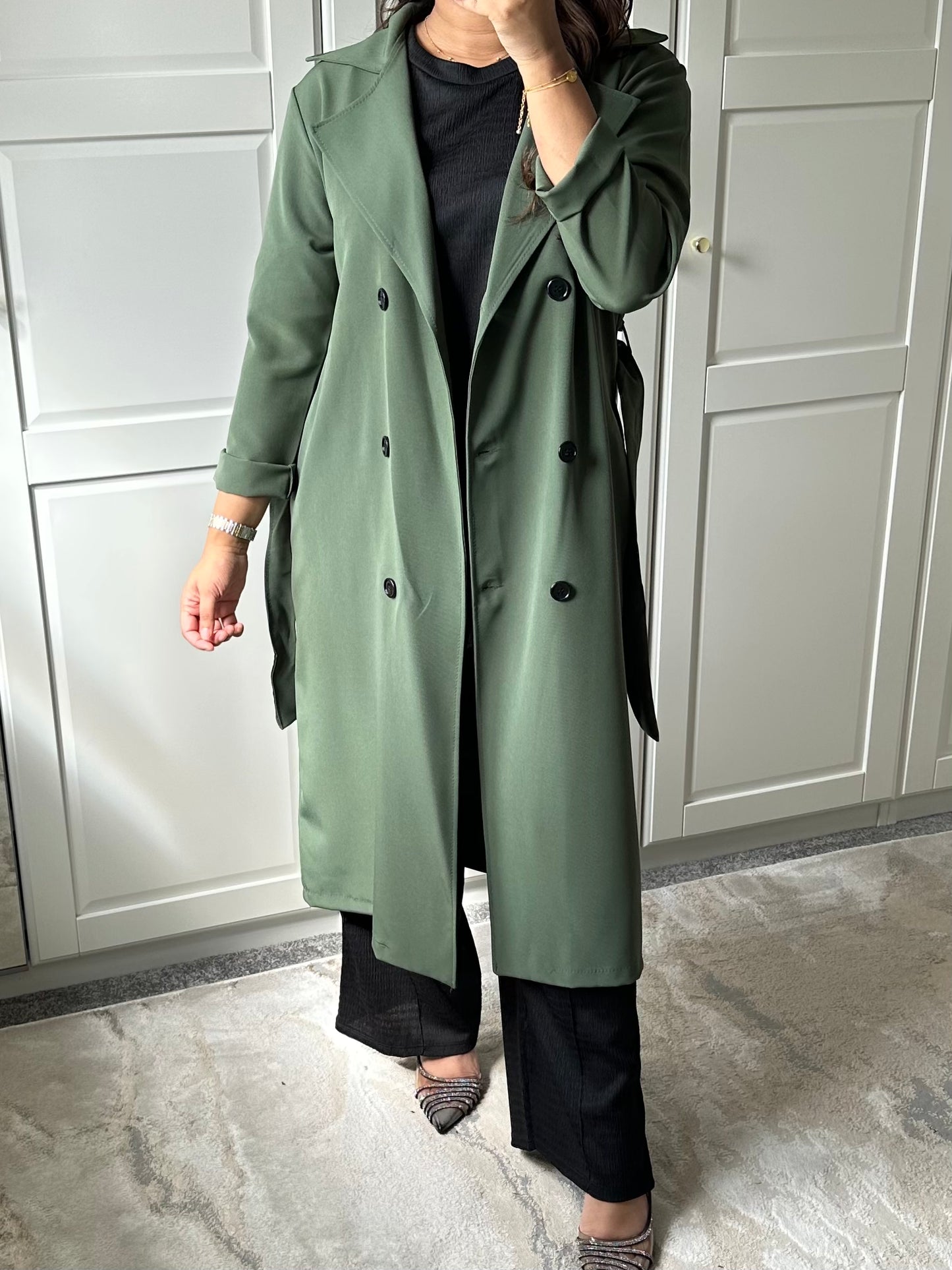 Alia Trench Style Coat in Green