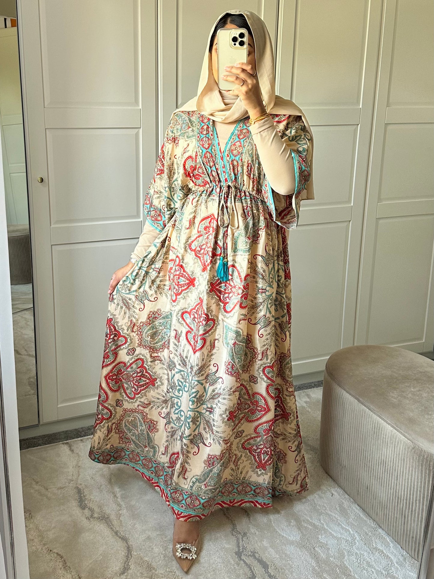 Farheen dress in Beige and Red